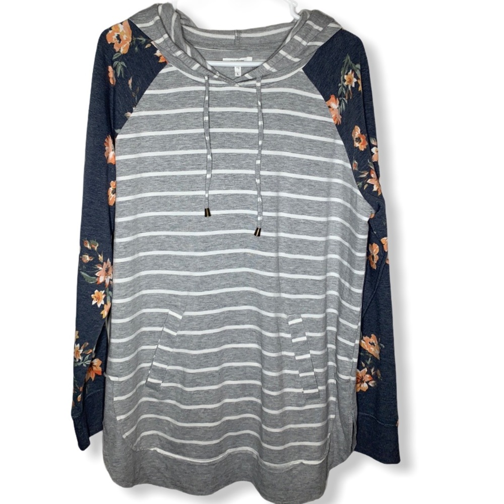 Maurices striped floral hooded tunic sweatshirt